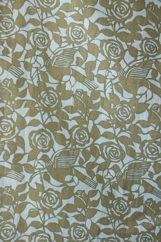 LINNETリネンプリント 薔薇と鳩 セージ×モス